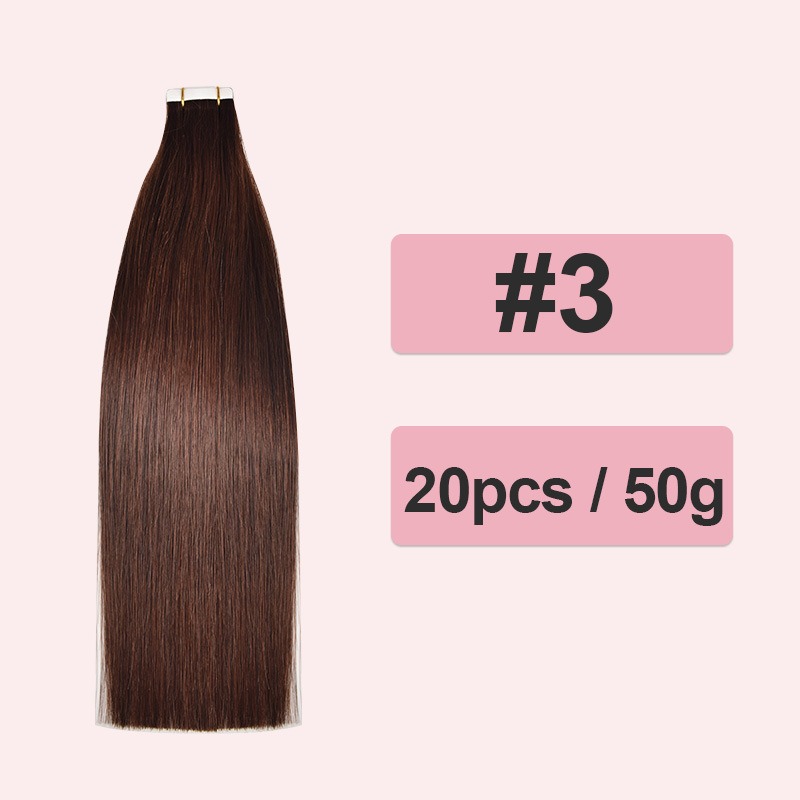 Human hair extensions styled in film hair wig fashion for a seamless, natural look